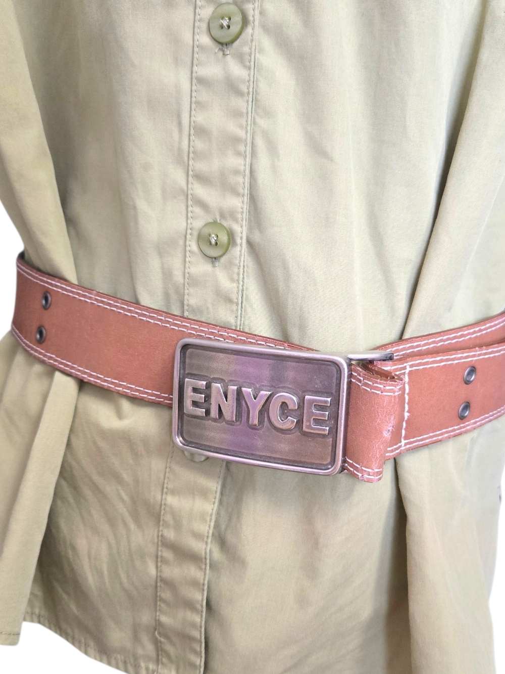 ENYCE Men's Tan Leather Belt with Branded Buckle